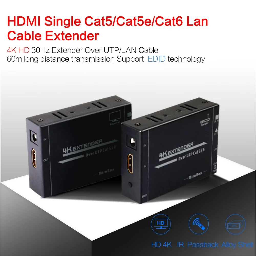 MiraBox 4K * 2K HDMI удлинитель с технологией EDID двухсторонний ИК поддержка HD 2160P @ 30 Гц 60 м