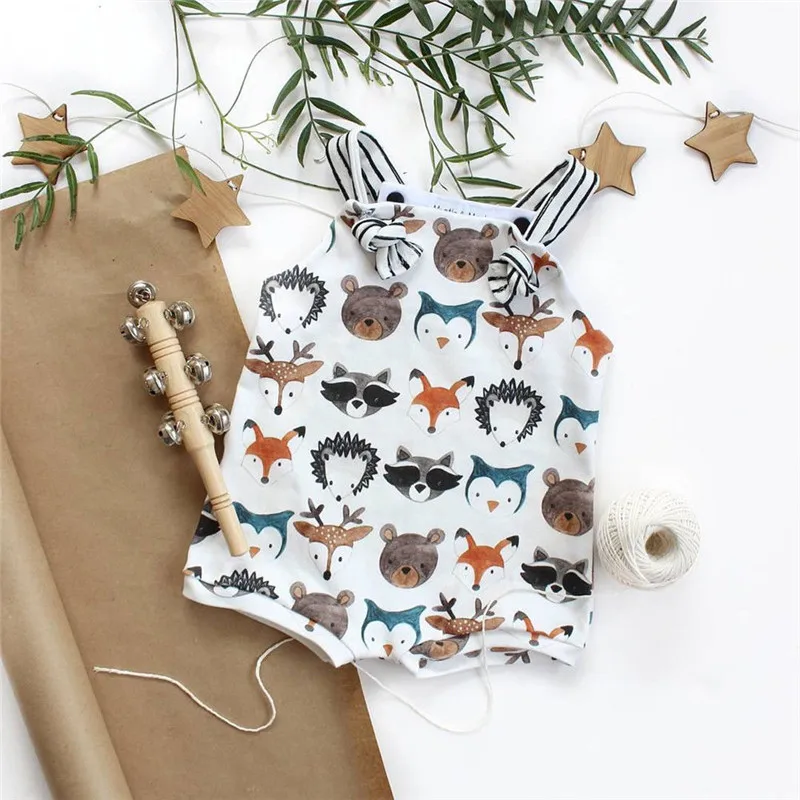 

Infant Baby Cute animal print sleeveless Romper Boy Girls strap Bodysuit summer cotton Jumpsuit Clothes