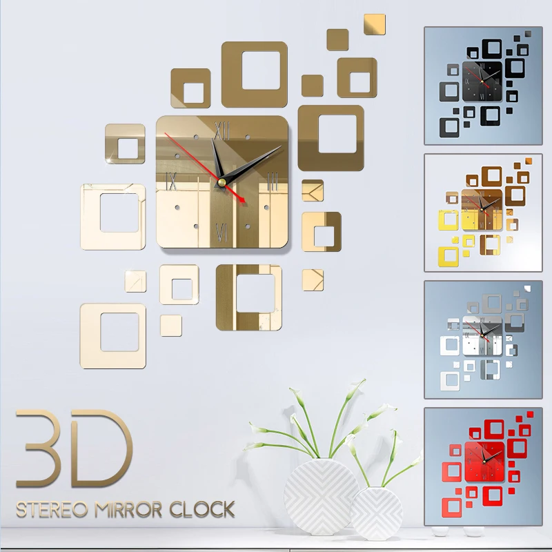 DIY 3D зеркальные настенные наклейки часы художественные росписи домашний декор