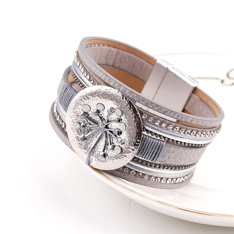 Многослойный кожаный браслет ALLYES женский круглый металлический с шармами и