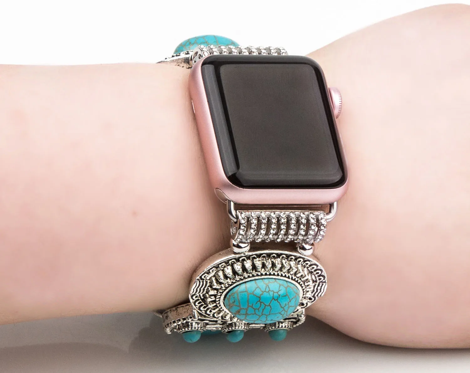 Винтажный Бирюзовый ювелирный тянущийся браслет для Apple Watch Series 5 4 3 2 1 богемский