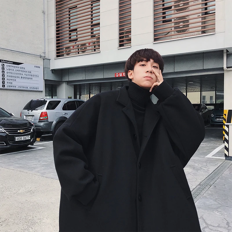 2018 корейские зимние мужские модные Свободные повседневные шерстяные пальто с