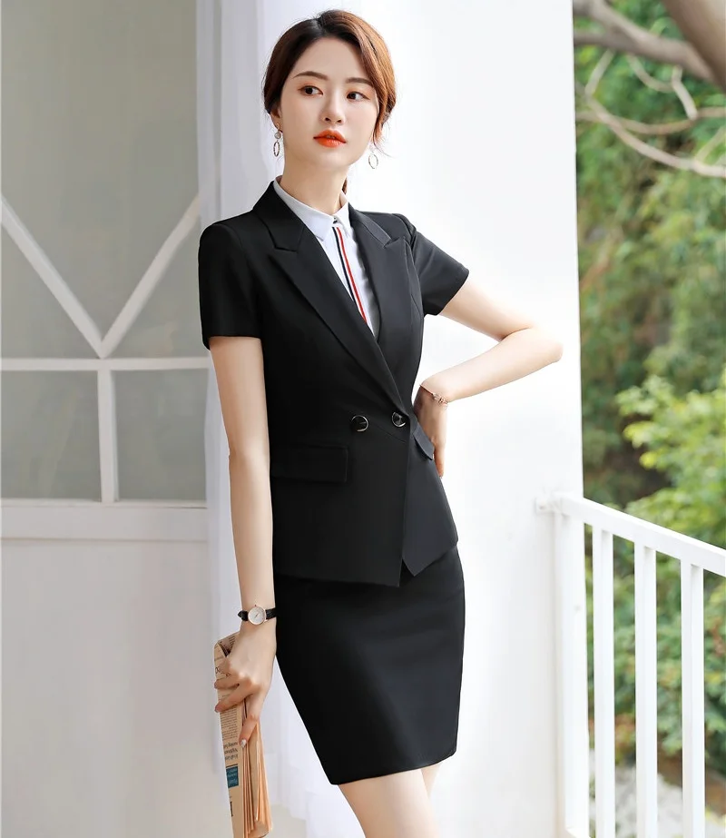 Деловые женские костюмы с юбкой одежда для работы черный блейзер и куртка