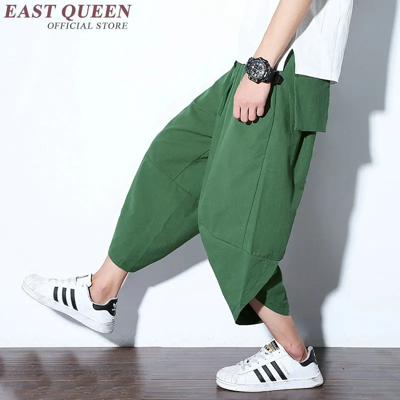 Летние мужские хлопковые льняные брюки со средней талией свободные шаровары в