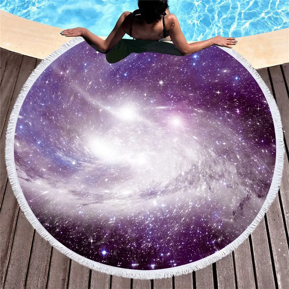 Colorful Starry Sky Round Beach Towel Beautiful Soft Microfiber Swimming Bikini Cover-up Blanket |