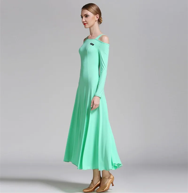 Для девочек Бальные танцы платье элегантный длинный рукав этап танцевальная