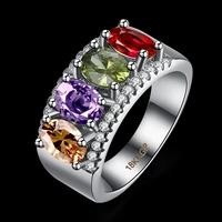 engagement ring fashion jewellery lab multicolor cubic zirconia silver color overlay rings for women size 6 7 8 9 ar2032