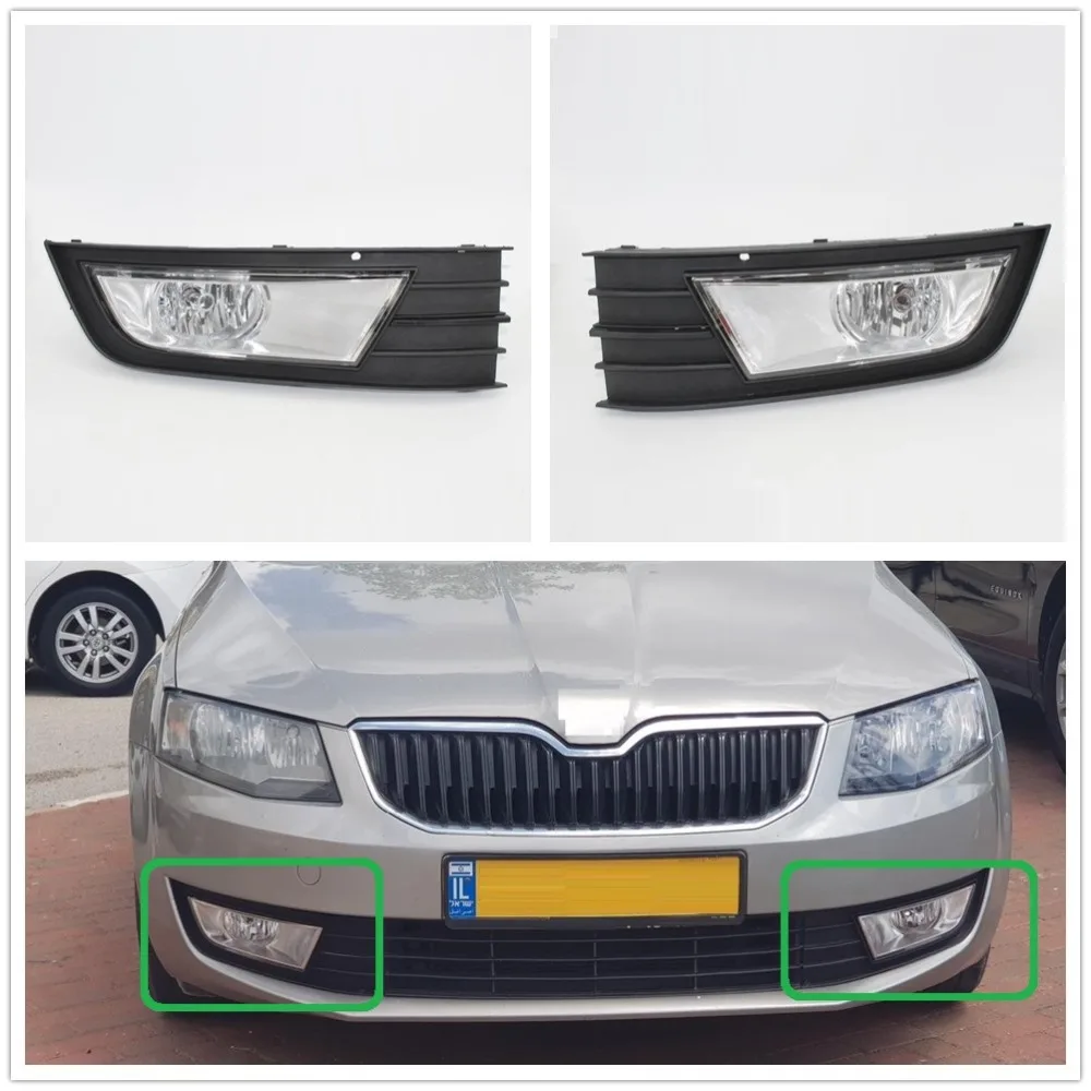 Для Skoda Octavia A7 2013 авто-Стайлинг Передняя галогенная противотуманная фара Свет и решетка радиатора