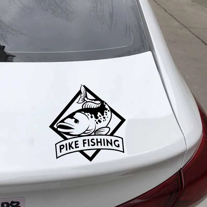 YJZT 14.6CM*14.8CM Pike Fishing Vinyl Car Sticker Cute Fish Truck Window Decal Decor Black/Silver C24-1057 | Автомобили и