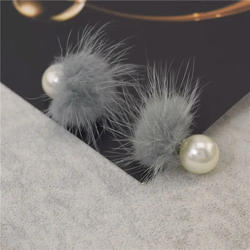 Женские серьги с искусственным жемчугом гвоздики из искусственного меха норки