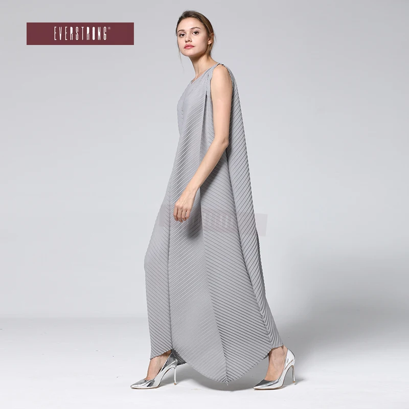 Changpleat новые летние одноцветное Для женщин длинные платья Miyak плиссированные дизайн моды Свободные Большой Размеры трапециевидной формы женский Макси платье прилив - Цвет: Gray