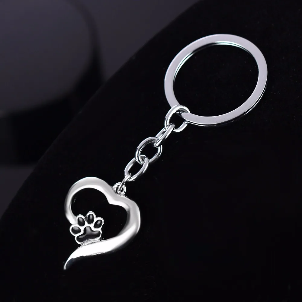 12 шт./лот брелок с сердечком Милый принт в виде лапы кольцо для ключей женщин