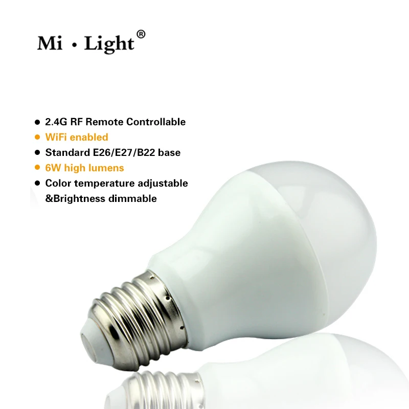 Milight светодиодный двойная белая лампа 6 Вт E27 Базовая CCT AC85 265V & четыре зоны пульта