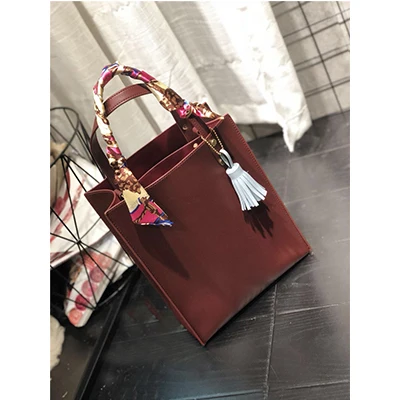 DUSUN 2pcs/Set Women Bag Tassel Pure PU Leather Shoulder Crossbody Bag Women Handbag Scarves Set Large Tote Female Shopping Bag - Цвет: wine red lychee