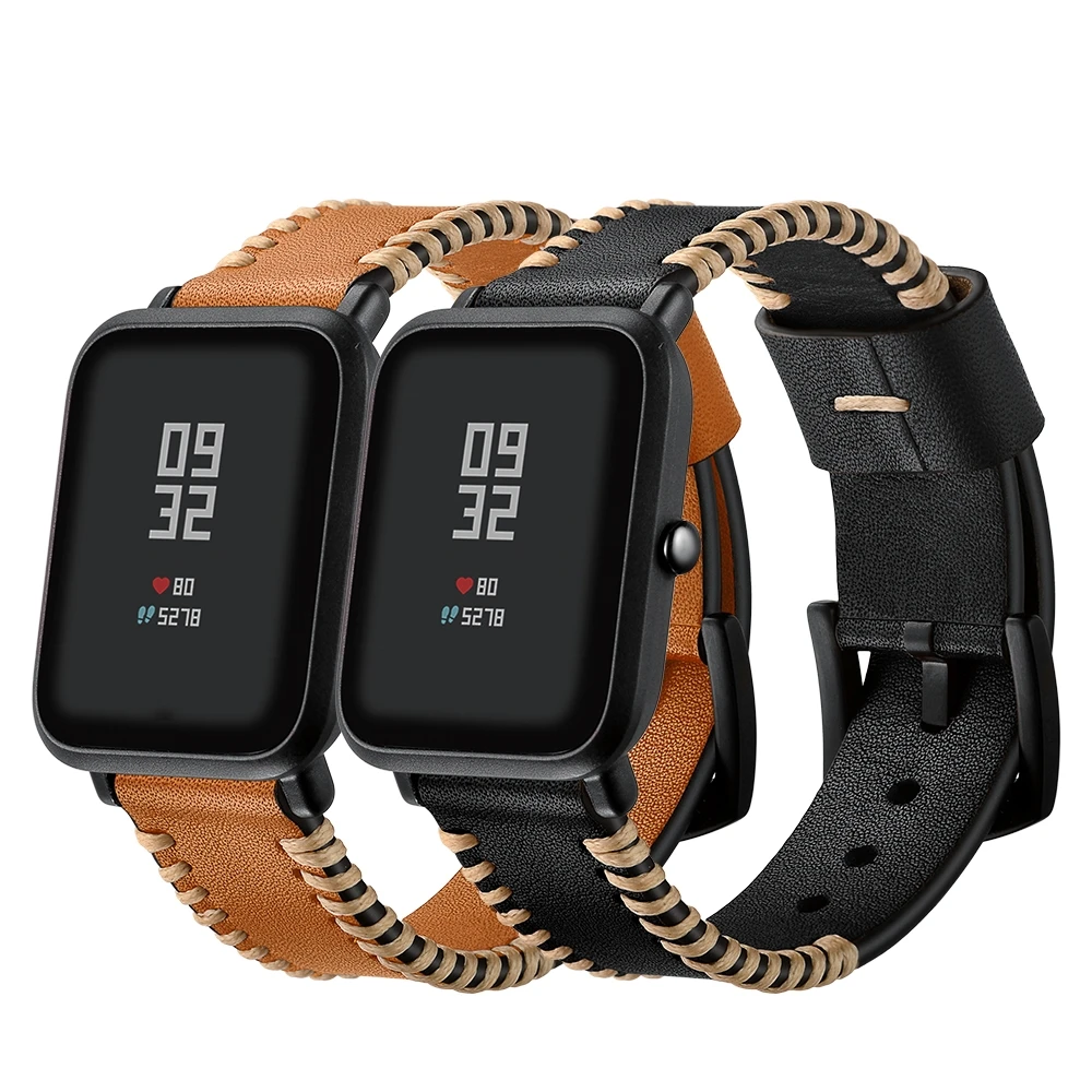 Ремешок Amazfeel 22 мм из натуральной кожи для Xiaomi Huami Amazfit Stratos 2 Pace Watch band 20 мм Amazfit bip bit Bracelet