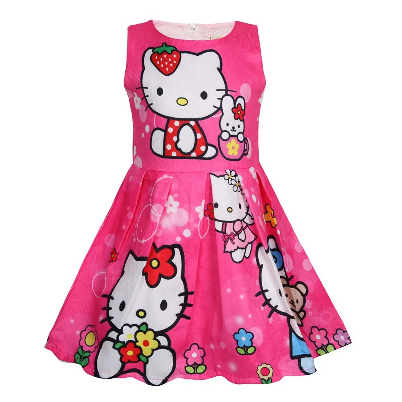 Модное платье для девочек летнее с рисунком кота праздничное костюм на день