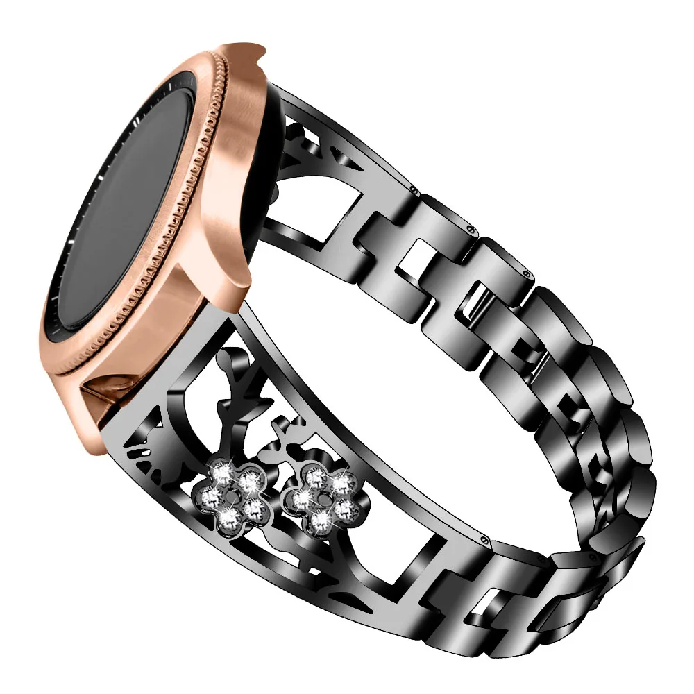 Черный Браслет с цветами сливы для samsung Galaxy Watch 46 мм 42 мм Band gear S3 S2 ремешок из нержавеющей стали для huawei Watch GT 2 Pro - Цвет ремешка: Черный