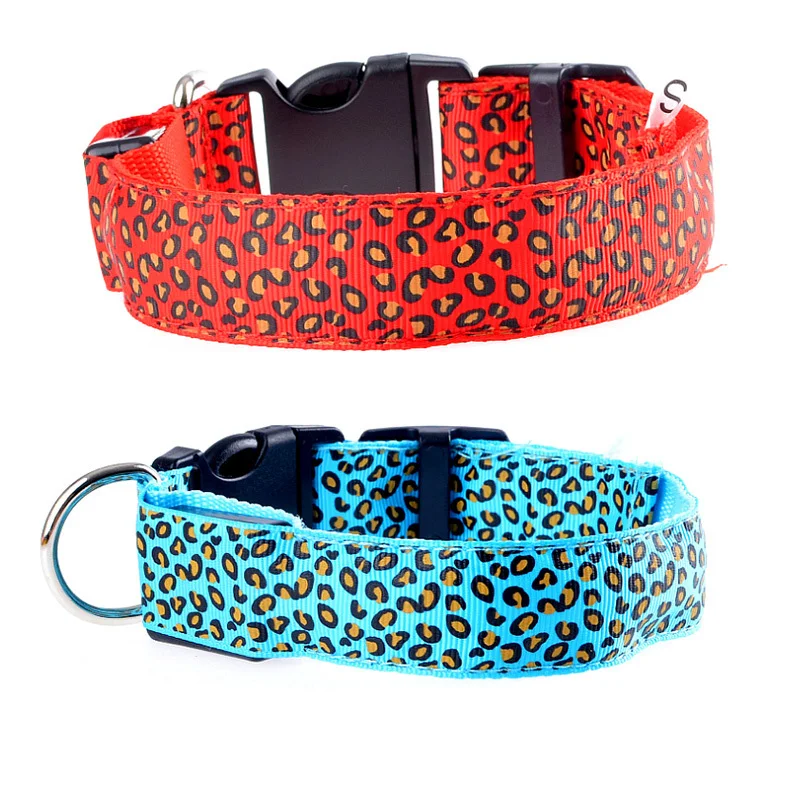 5 цветов модные нейлон Леопардовыми пятнами с подсветкой ошейник мигающий