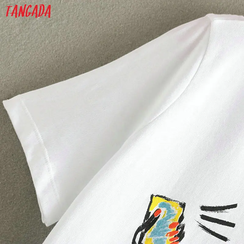 Tangada женская футболка с принтом персонажа, короткий рукав, круглый вырез, футболки, женская Повседневная летняя уличная футболка, Топ 3L14