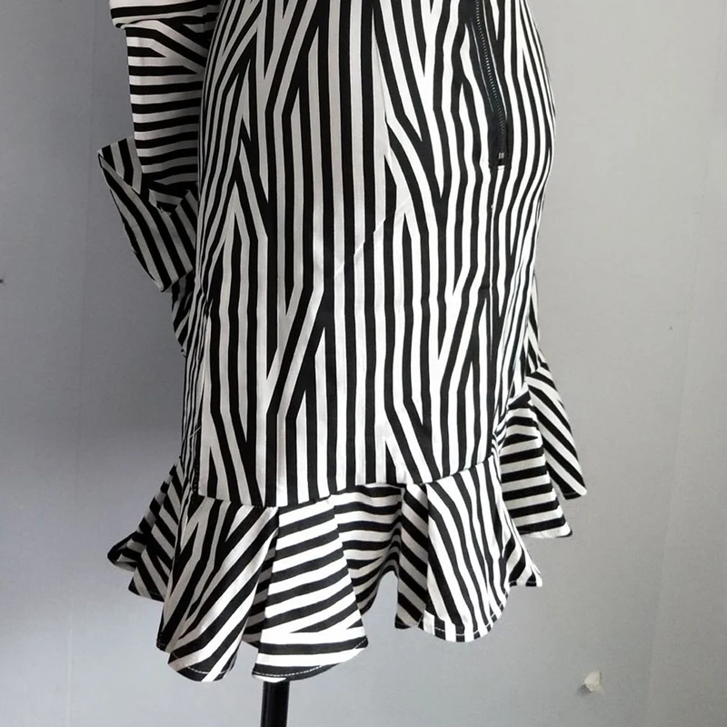

OXANT Striped Dress Womens Off Shoulder Irregular Ruffles Patchwork High Waist A Line Mini Dresses Summer Fashion Clothes