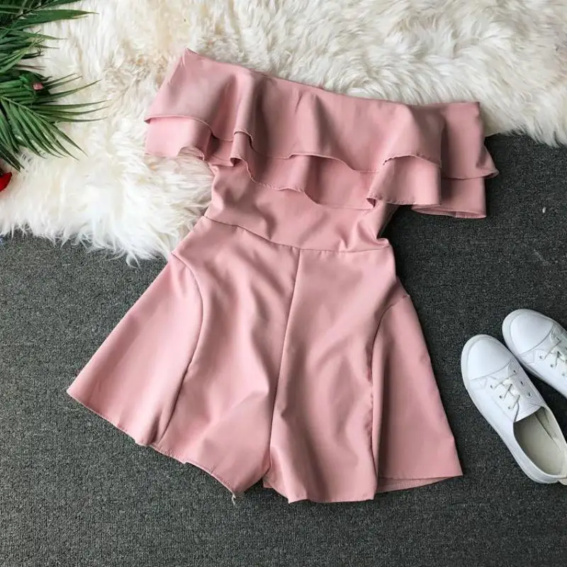 Женский комбинезон с коротким рукавом однотонный пляжный шортами и открытыми