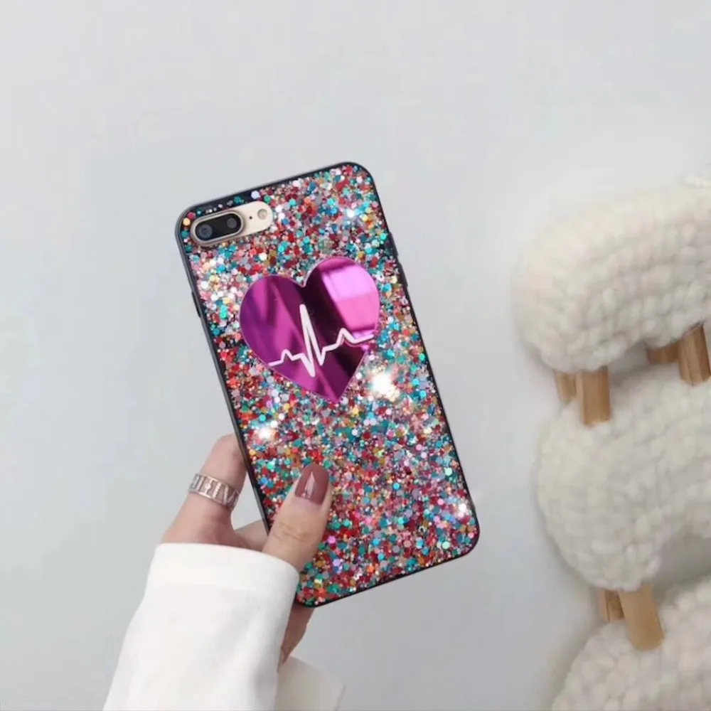 Блестящий зеркальный чехол с сердцем для iPhone 6 6s 7 8 plus модный розовый X Аксессуары