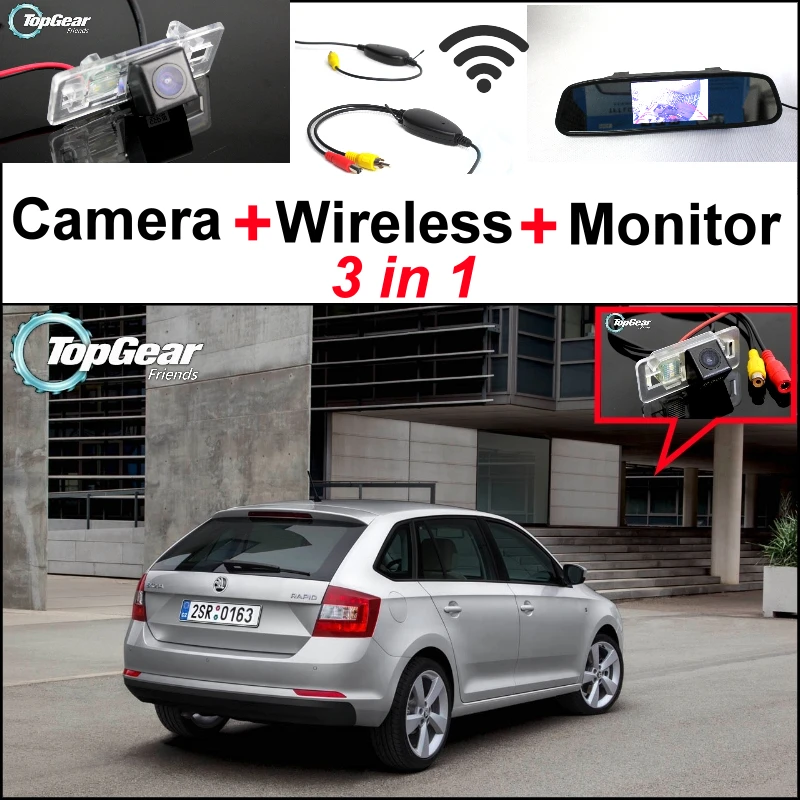 

3in1 Special WiFi Camera + Wireless Receiver + Mirror Monitor Easy DIY Parking System For Skoda Rapid 2012~2015