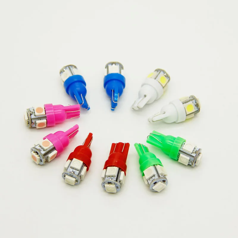 

50 шт. T10 5SMD белый синий красный зеленый розовый цвет 12В 5050 супер 194 168 w5w T10 Светодиодные парковочные лампы