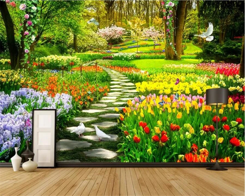 Wellyu пользовательские большие обои 3D фотообои для сада парк тропа 3d пейзаж ТВ фон