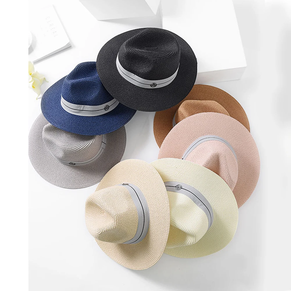 Adjustable Sun Protection Fashion Simple All-Match Outdoor Women Hats Casual Panama Straw Flat Brim Beach Jazz Cap Summer | Аксессуары