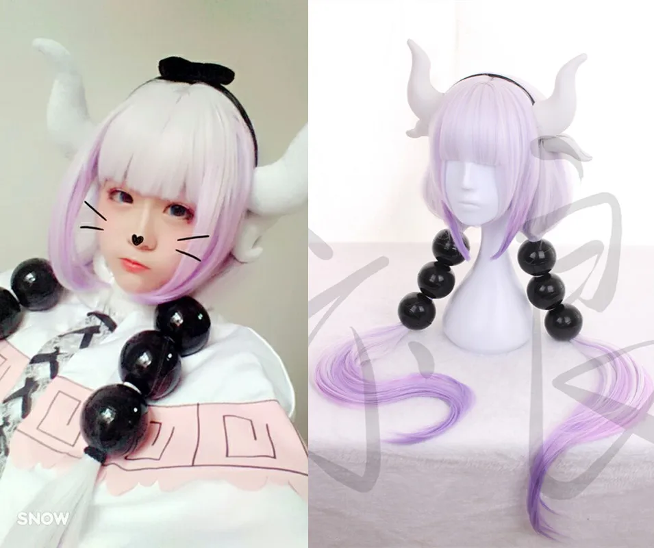 Кобаяси Сан Чи нет горничной Дракон Kanna волосы фиолетовый парик шпилька мяч рога