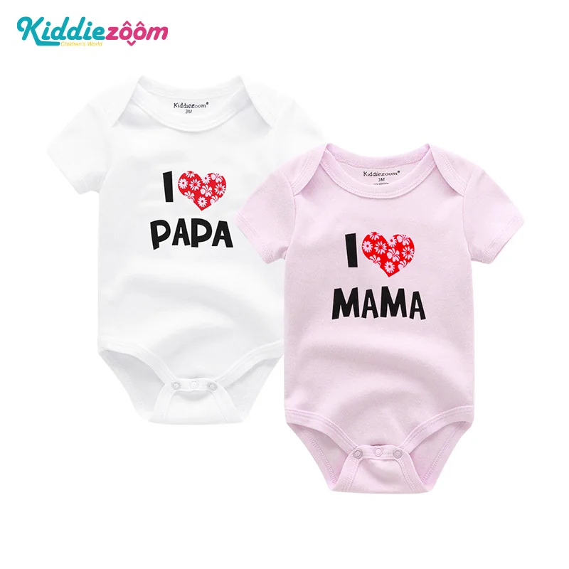 Детский комбинезон с принтом «I Love Papa Mama» из хлопка с короткими рукавами, комплект одежды для маленьких девочек, одежда для маленьких мальчиков, Roupas de bebe - Цвет: White PaPa Pink MaMa