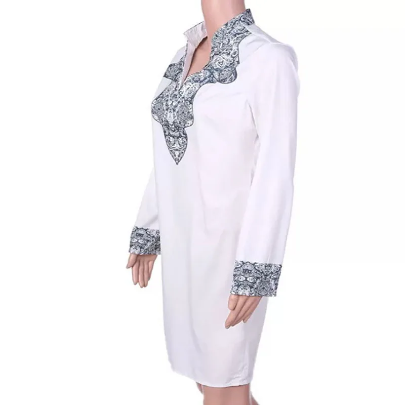 Недорогое женское летнее белое платье туника в африканском стиле рубашка с