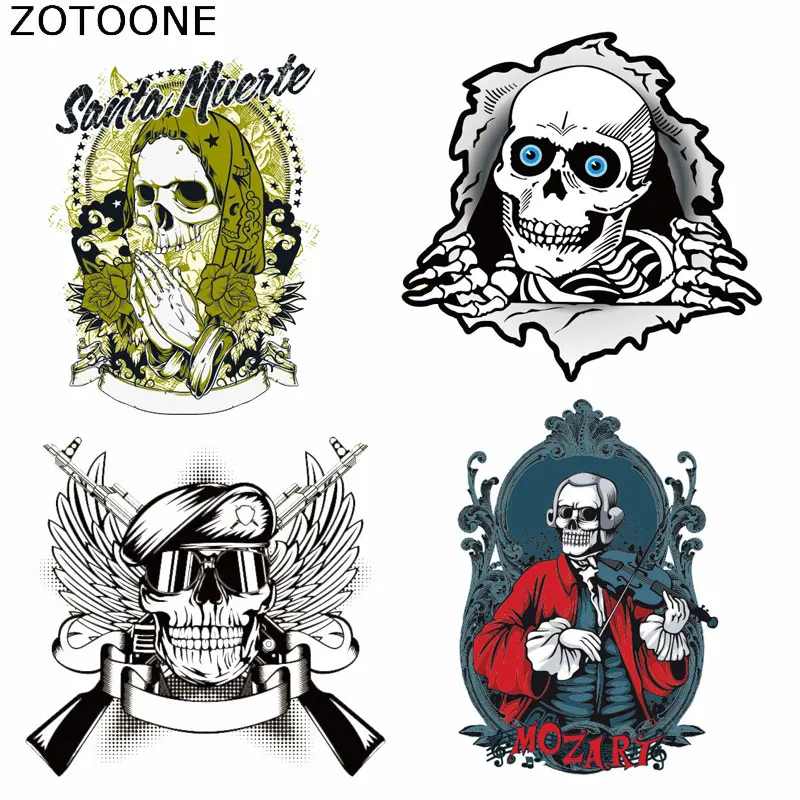ZOTOONE теплопередающие патчи для одежды модные крутые с принтом черепа на футболке