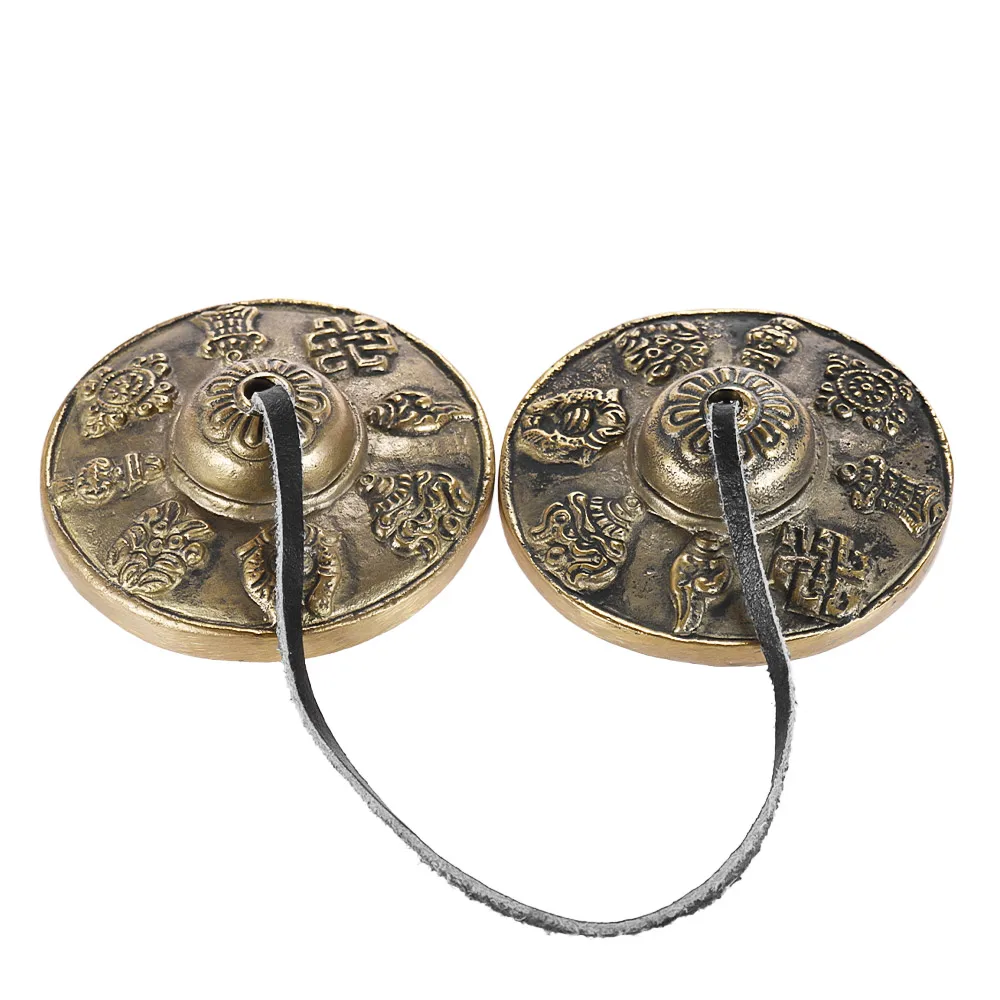 

2.6in/6.5cm Handcrafted Tibetan Buddhist Meditation Tingsha Cymbal Bell Hand Bell with Buddhist The Eight Auspicious Symbols