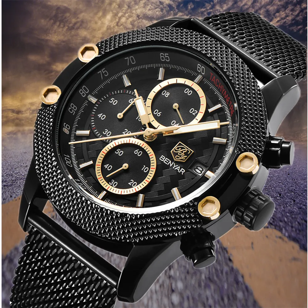 Мужские спортивные часы Montre Homme водонепроницаемые кварцевые с хронографом