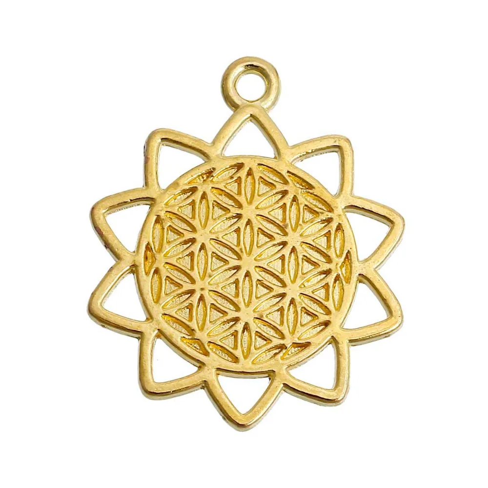 DoreenBeads сплав цветок жизни Подвески золотой цвет полые резные 29 мм (1 1/8 &quot) x 25 (1&quot) 5