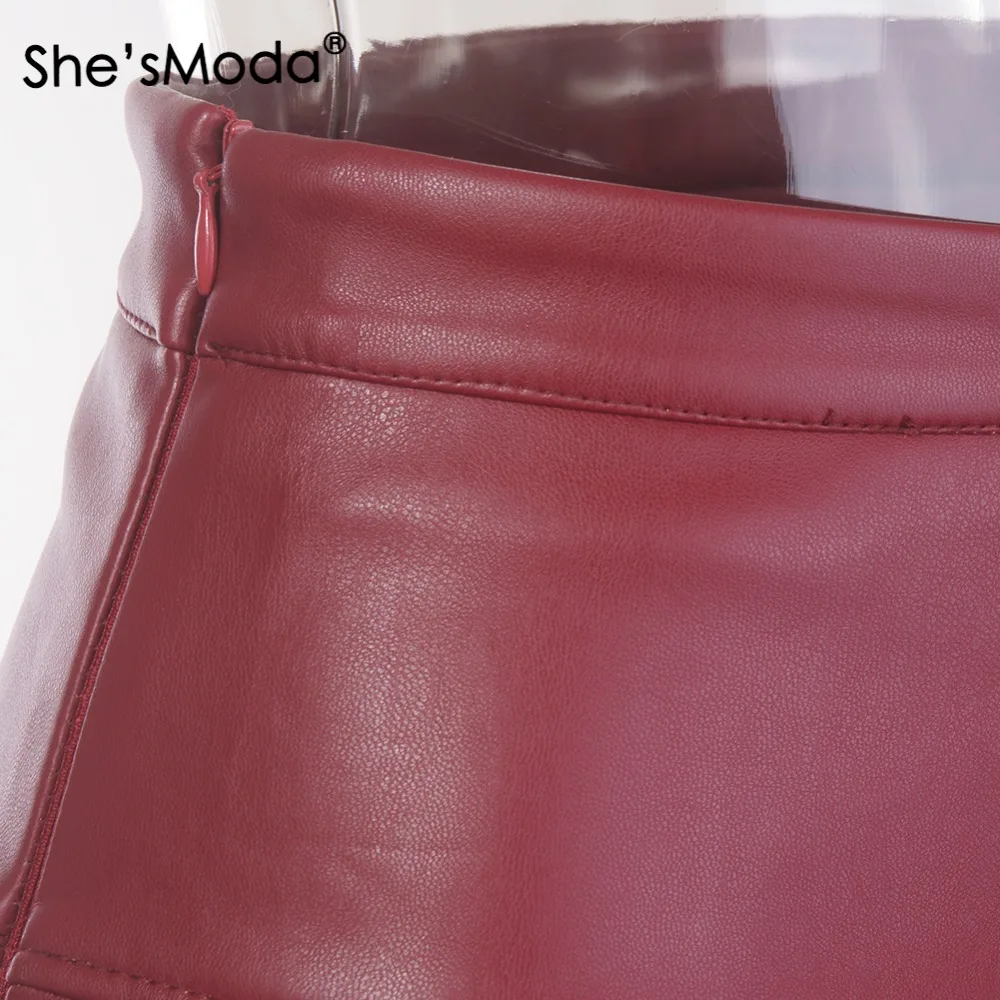 Женская плиссированная мини юбка She'sModa из искусственной кожи с молнией на боку
