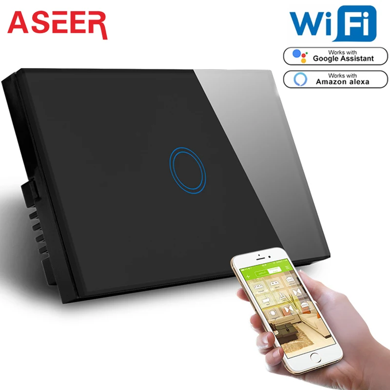 ASEER, AU/US 1 банда WiFi сенсорный настенный выключатель света панель 600 Вт, 110-240 в беспроводной настенный выключатель, совместимый с Alexa и Google Assistant
