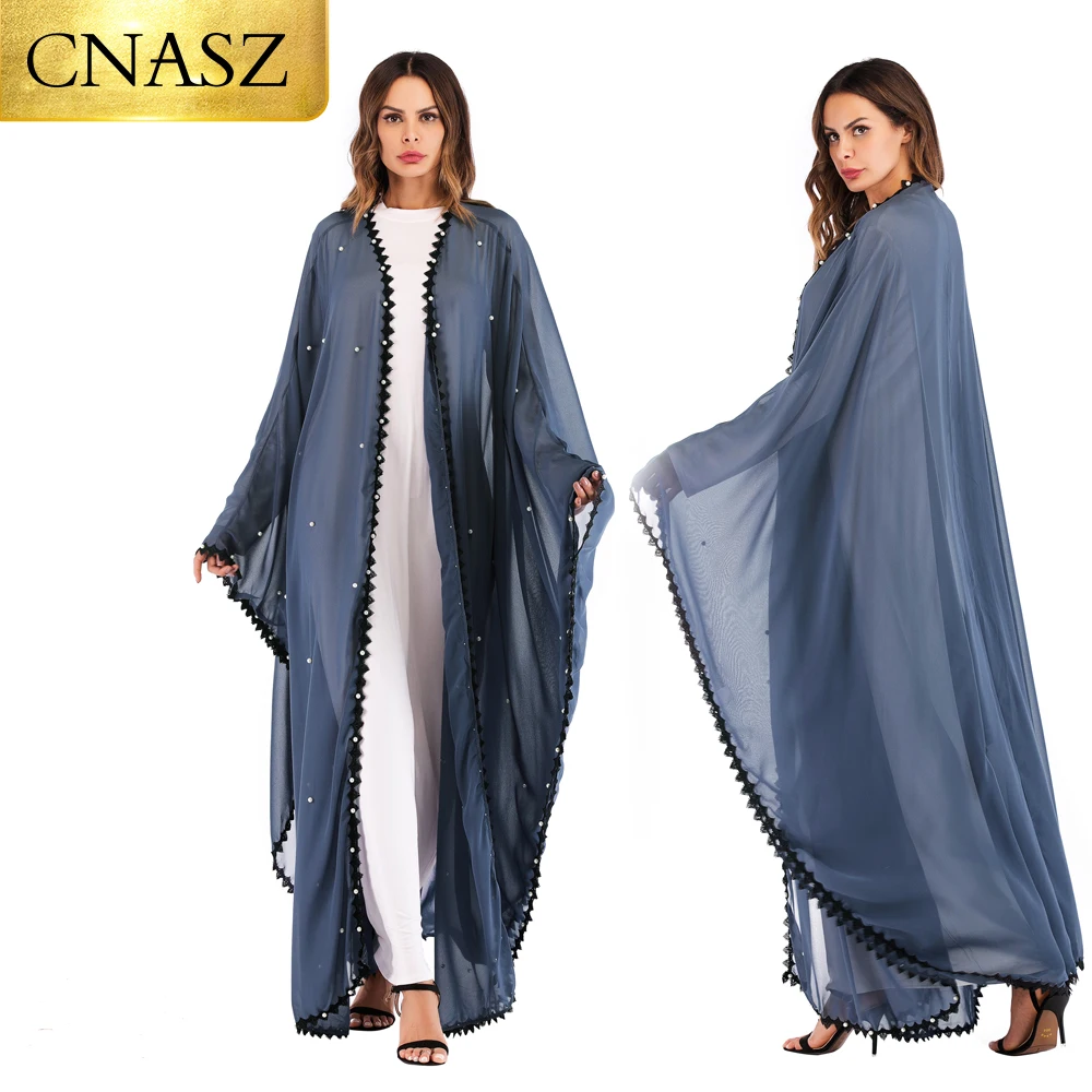 Мусульманское платье Кафтан с жемчужинами шифоновая ткань мусульманская одежда