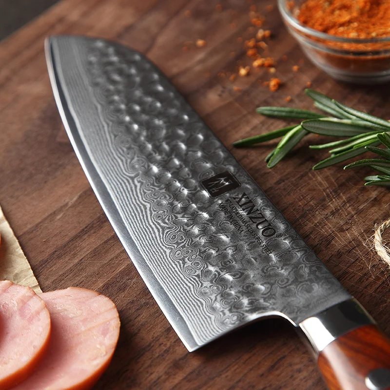 XINZUO 7 ''нож Santoku Профессиональный японский шеф-поварские ножи дамасский клинок ручной работы стальной кухонный нож палисандр ручка Кливер нож