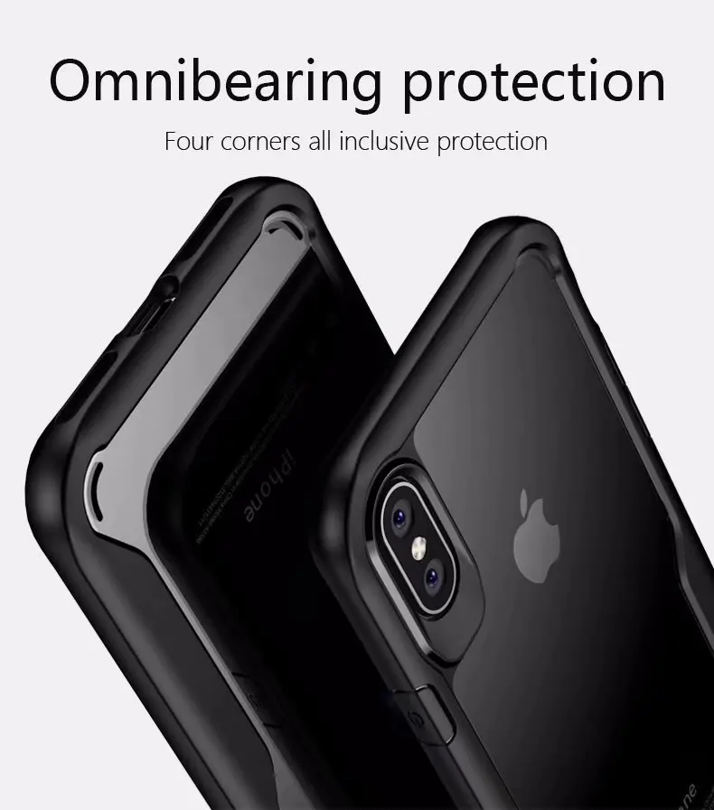 hot black red navy soft and tough TPU Case HD transparent edge reinforcement for iPhone X case full protection |