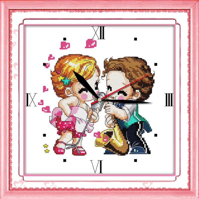 Набор для вышивки крестиком Love music 14ct 11ct Печать холст настенные часы стежки