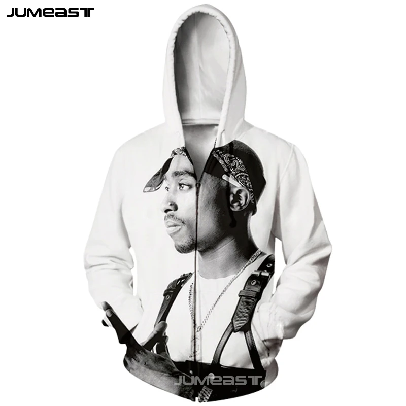 Jumeast 2PAC мужские/женские 3D толстовки на молнии с принтом Тупак знаменитая куртка
