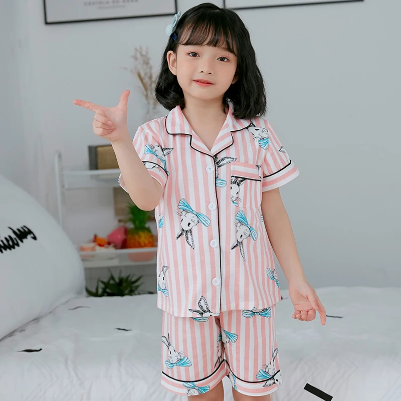 Летние Детские пижамные комплекты симпатичная шелковая одежда для сна Короткие