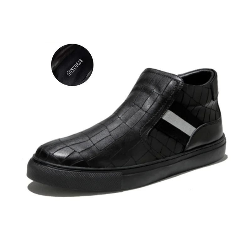 winter black handmade faux fur high top short sneakers genuine leather trainer full grain boots korean men slip on casual shoes