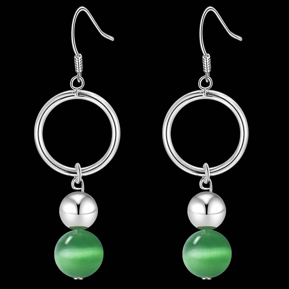 Изумрудный зеленый бисер петли высокого качества Серебряные серьги для женщин