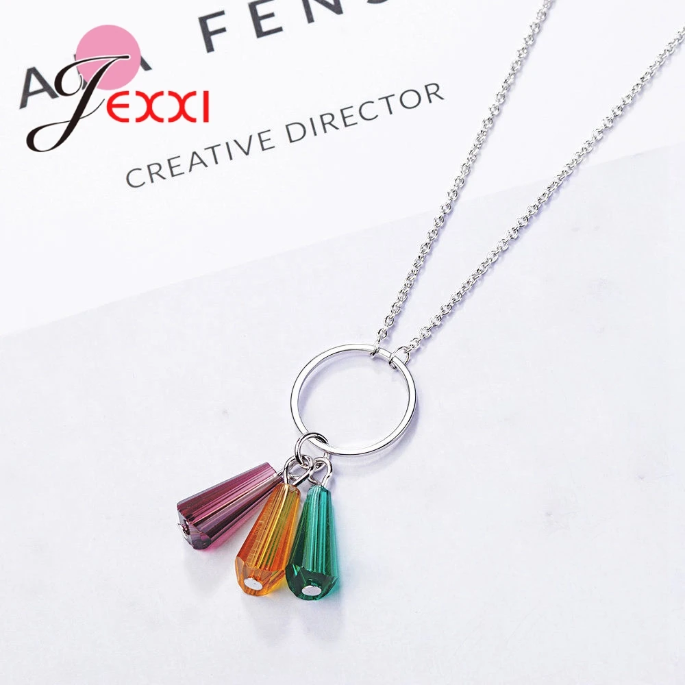 Delicate Trendy High Quality 3 Corlor Rhinestone Pendant 925 Sterling Silver Necklace For Women Engagement Fashion Jewelry | Украшения и