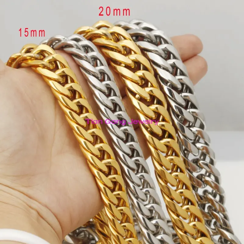 

20"-32" 16/20mm Width Gold /Silver Color Fashion 316L Stainless Steel Curb Chain Necklace Mens Jewelry