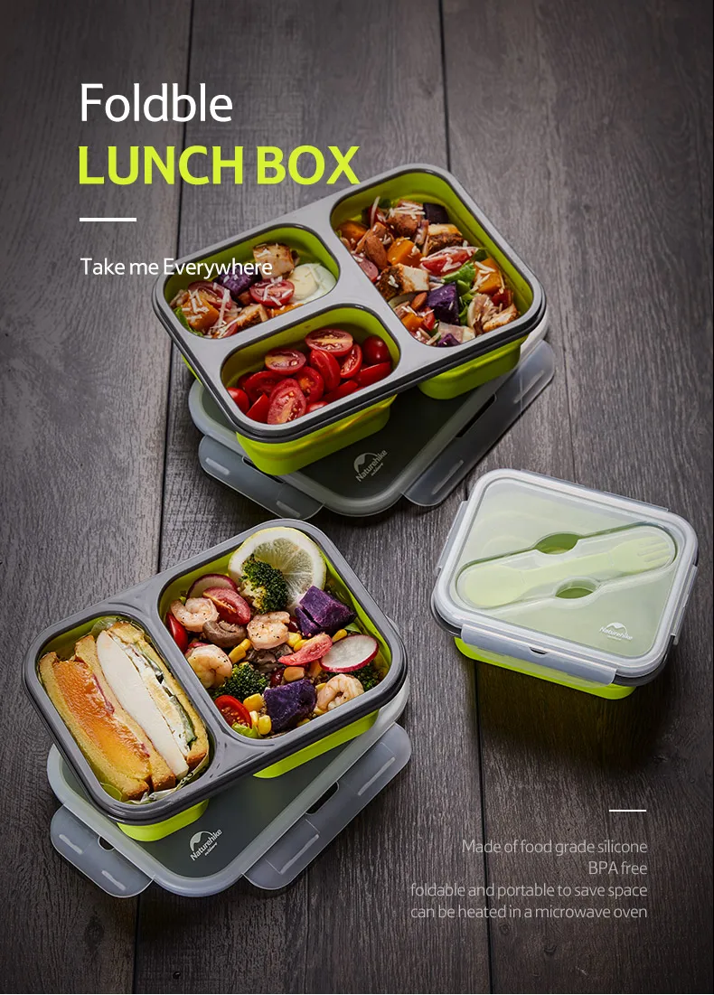 Naturehike Силиконовые Складные Bento Box Складной Портативный Ланч-бокс для еды столовая посуда контейнер для еды миска